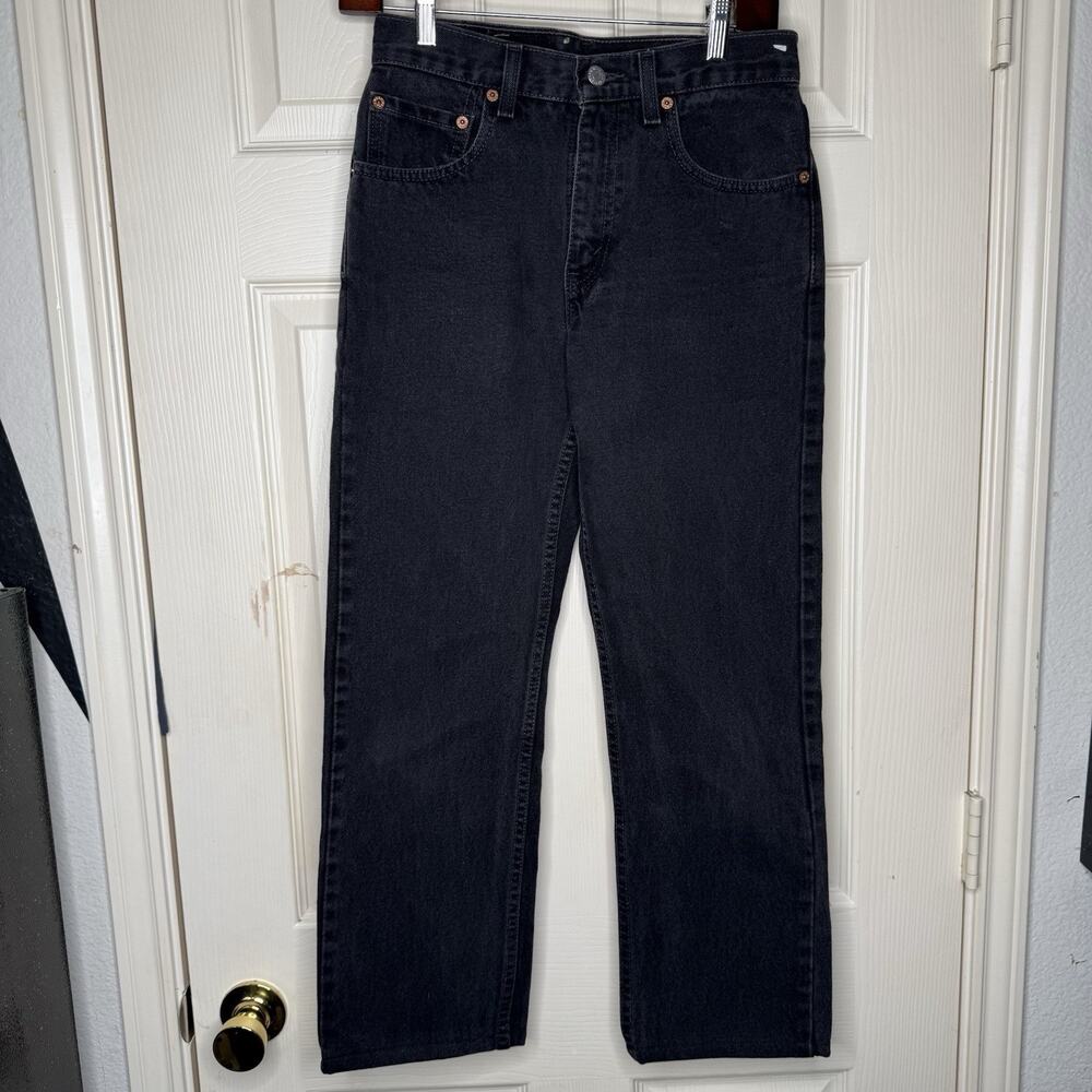 VTG Levis 505 Denim Jeans Mens 28x32 Black Straight Leg USA Red Batwing
